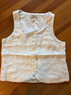 Rachel Zoe White Linen Sleeveless Button Vest